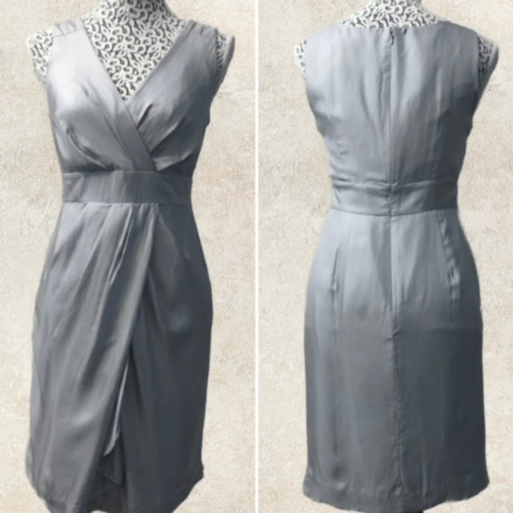 Banana Republic Silk Drape Sheath Dress Silver/Gray - Size 2